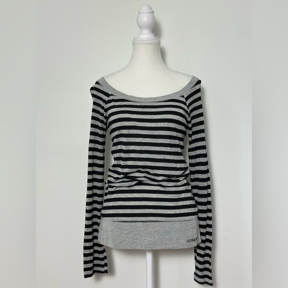 Guess Tops - GUESS JEANS Y2K Striped Whimsigoth Skater Longlined Long Sleeve Size M